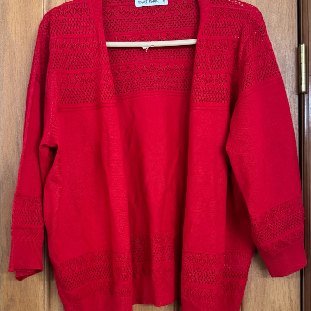 Grace Karin Women's Beautiful Vibrant Red Lightweight Cardigan Sweater size XL
